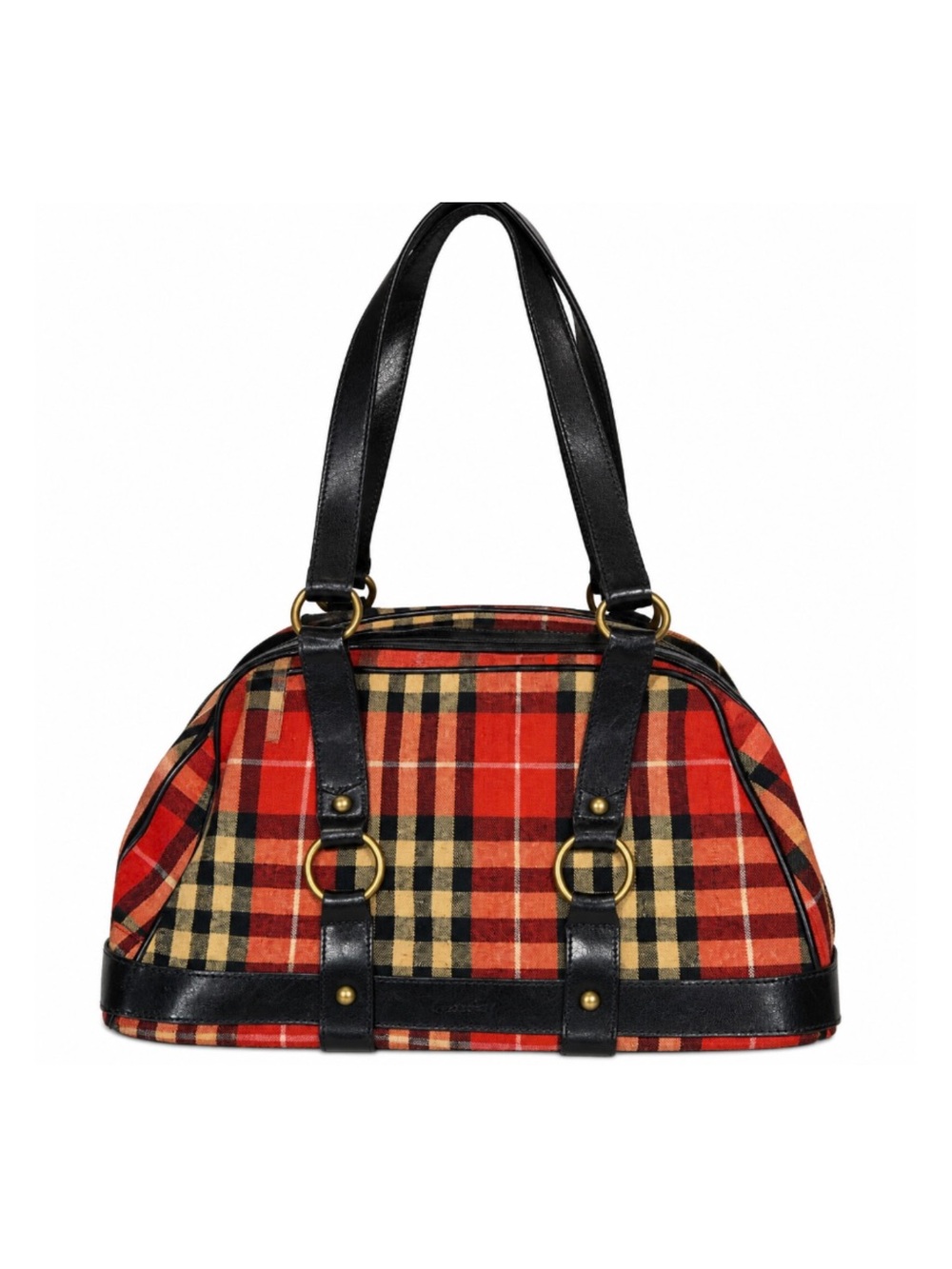 Vintage Red Plaid Shoulder Bag with Black Straps